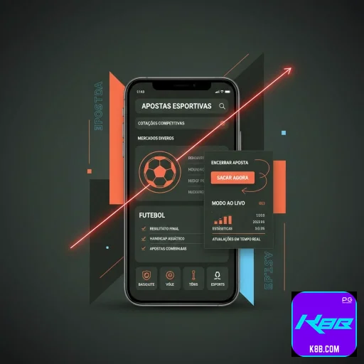 App k8b.com com Pix rápido e painel glassmorphism